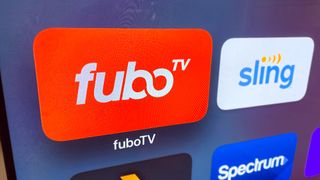 (L to R) fuboTV and Sling TV app buttons on Apple tvOS home page