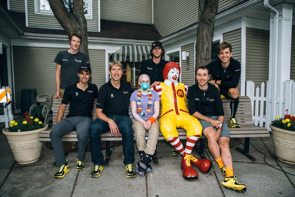 The Optum men's team took some time out from the doubleheader opening day to visit with kids at the Ronald McDonald House, just a few miles from the time trial course