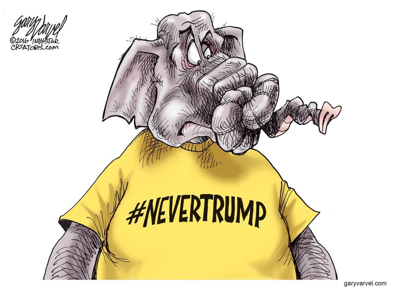 Political cartoon U.S. GOP elephant Never Trump