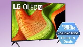 The LG B5 OLED TV next to a badge that reads: "Tom's Guide Holiday Finds OLED TV Deals"
