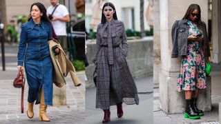 women wearing different capsule wardrobe staple dress styles in street style shots