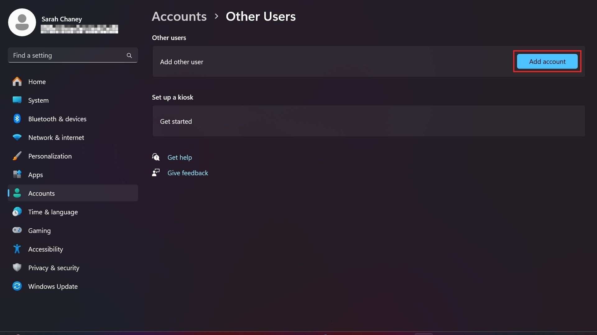 adding new user account in windows 11