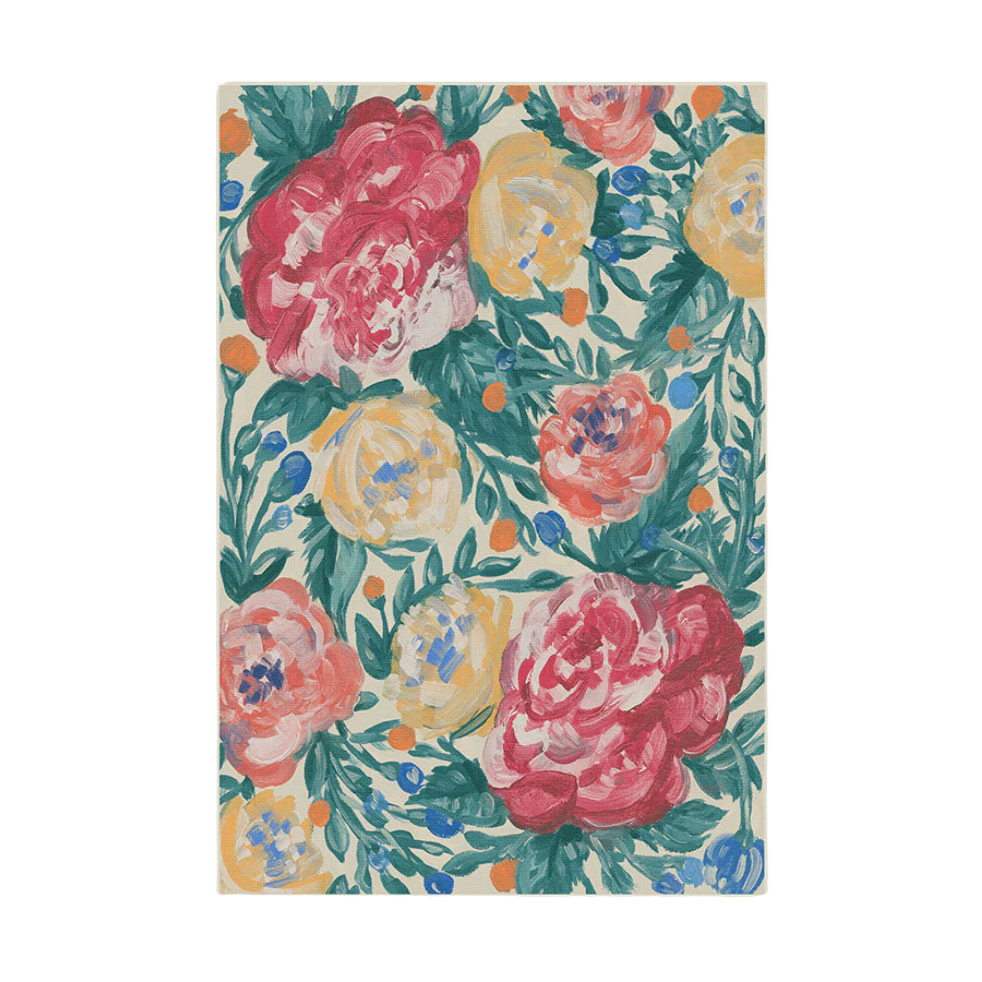an outdoor rug with bold floral designs