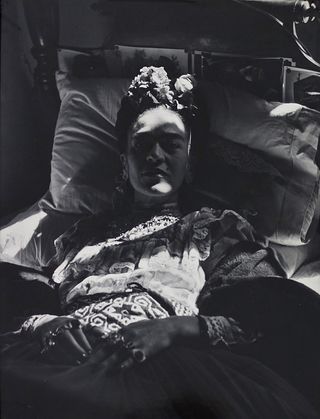 The last portrait of Frida Kahlo taken just before her death, 1954, by Bernice Kolko