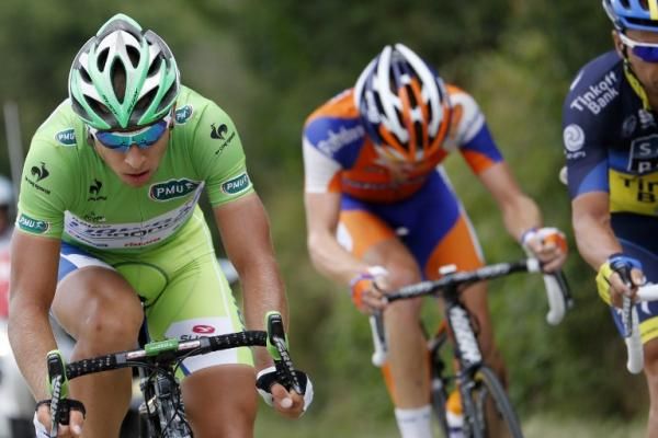 Peter Sagan (Liquigas-Cannondale) leads the breakaway on stage 14