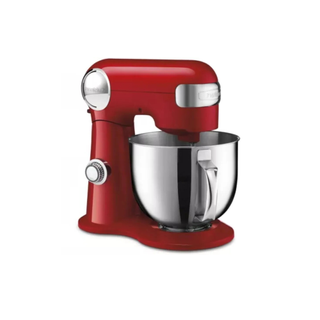 A red cuisinart stand mixer on a white background