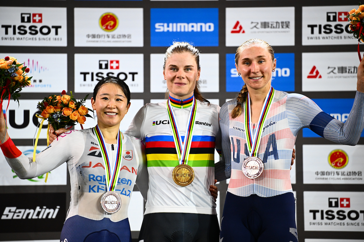 Yumi Kajihara (Japan), Lotte Kopecky (Belgium) and Megan Jastrab (USA) on the podium