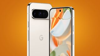 Google Pixel 9 Pro on an orange background