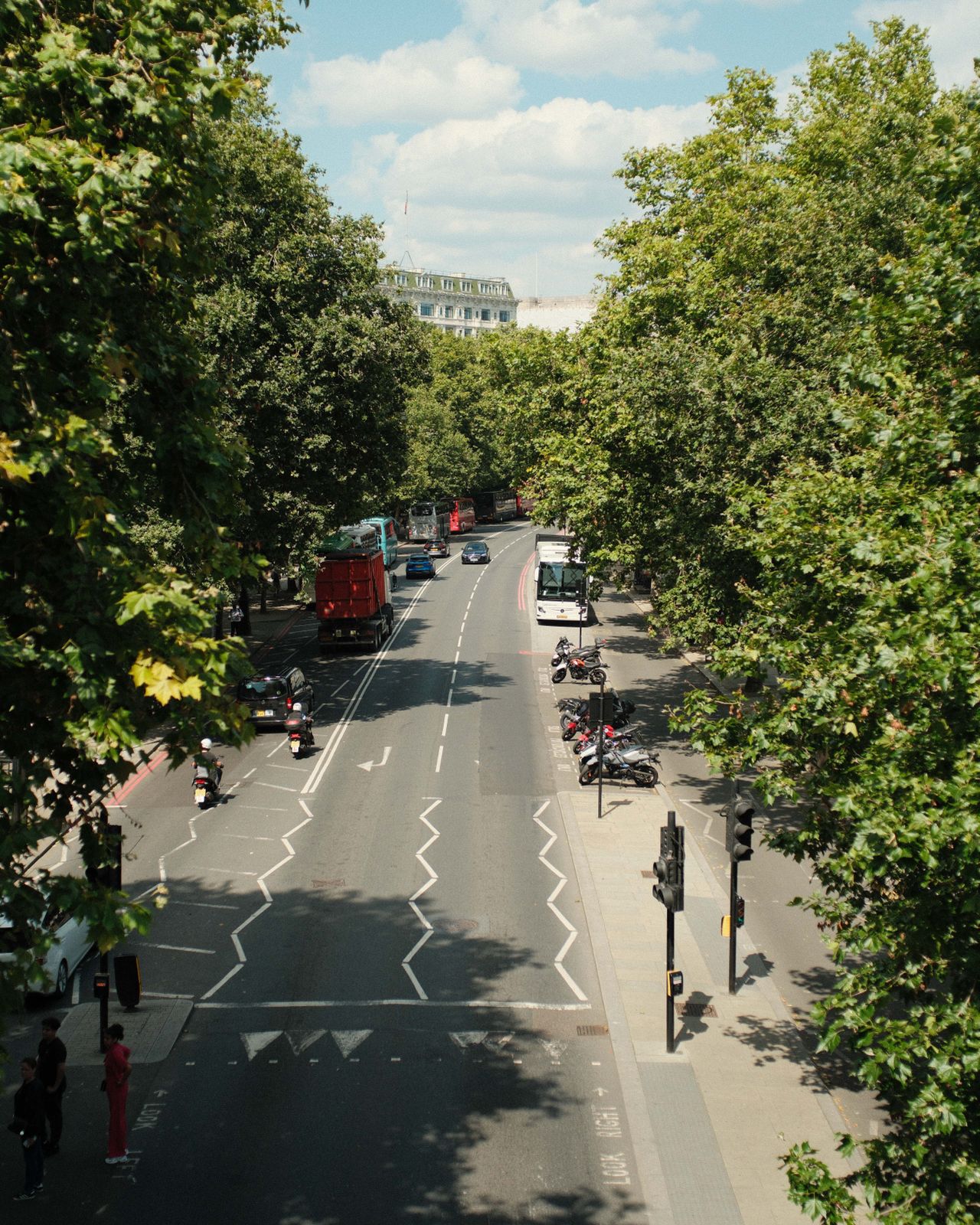 Road lined with trees in central London