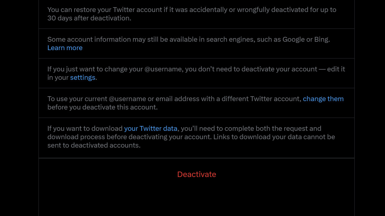 Twitter account deactivation