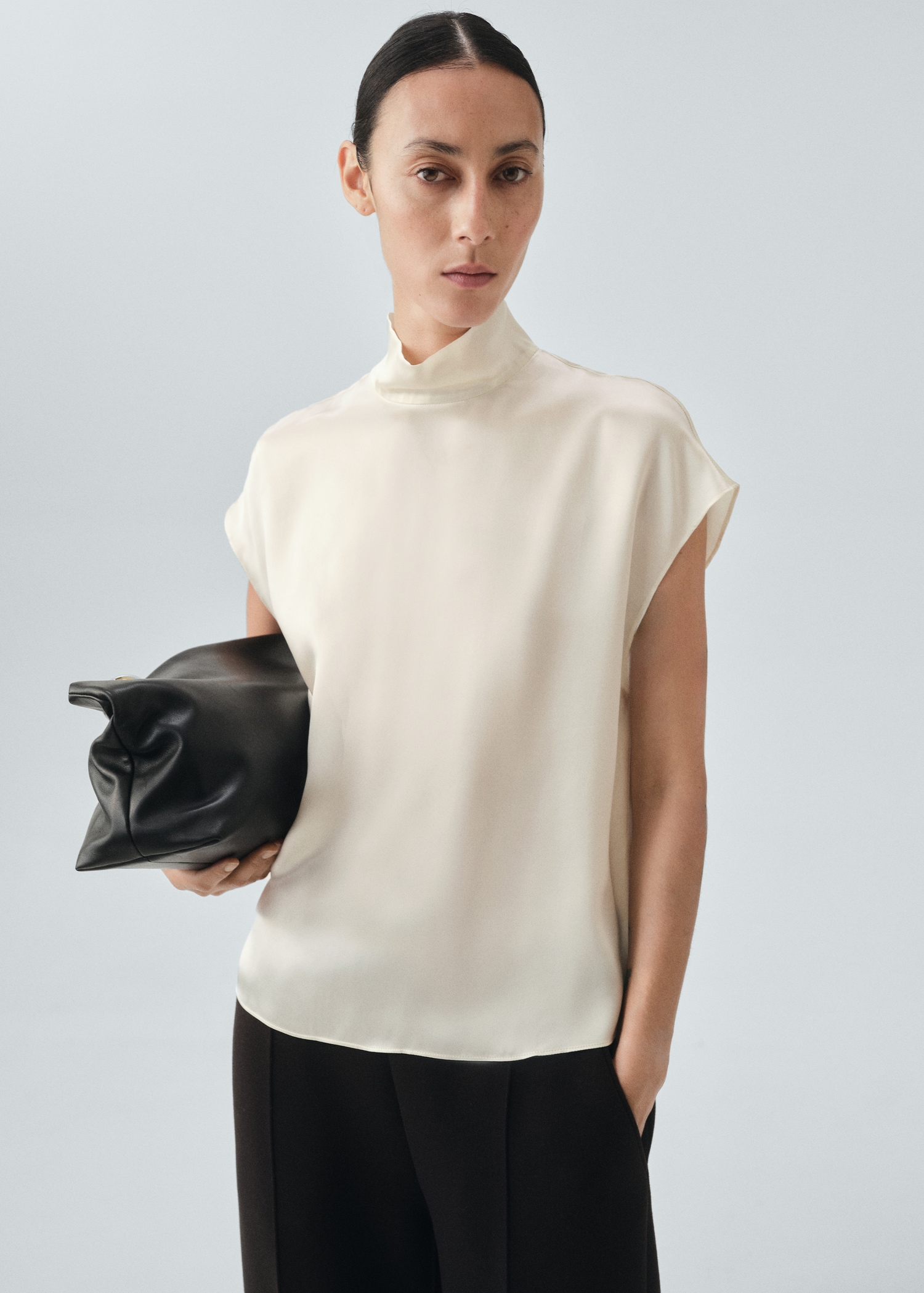100% Silk Satin Turtleneck Blouse - Women | Mango United Kingdom