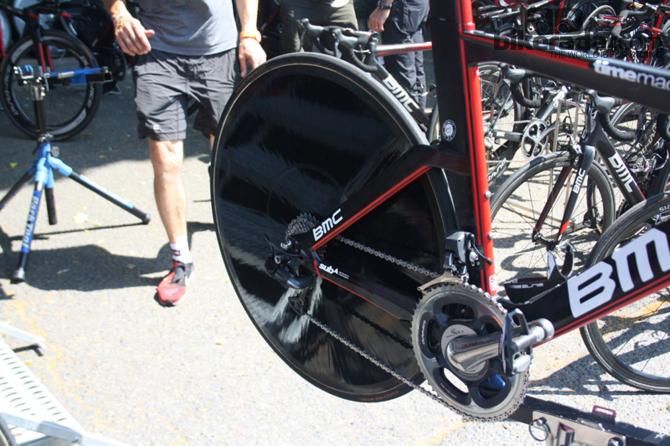 Cadel Evans was using this un-branded monocoque disc. A Shimano rep told us it was an unbranded Pro Disc they gave some riders for the 2012 Olympics
