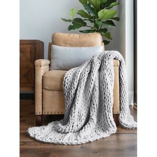 Comfort Canopy - Throw Blanket, Light Gray Chunky Soft Acrylic Hand-Knit