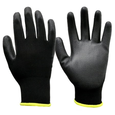 Hyper Tough Nylon Liner Pu Dipped Gripping Work Gloves, Full Fingers, Men's Medium Size, 1pair