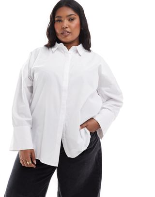 Pieces Curve Oversized Wide Cuff Shirt in White