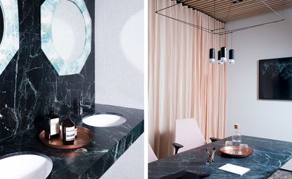 Meeting room and bathroom facilities at Canopy co-working space, by Yves Béhar, San Francisco