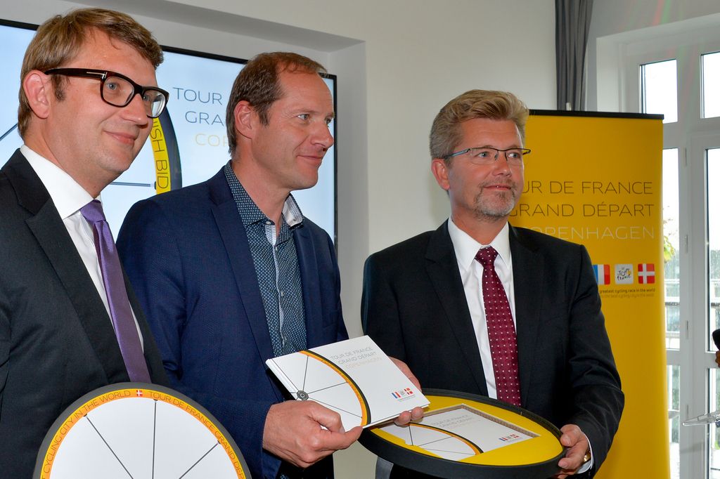 Troels Lund Poulsen, Minister of Trade and growth, Frank Jensen, Mayor of Copenhagen and Christian Prudhomme, Tour de France director