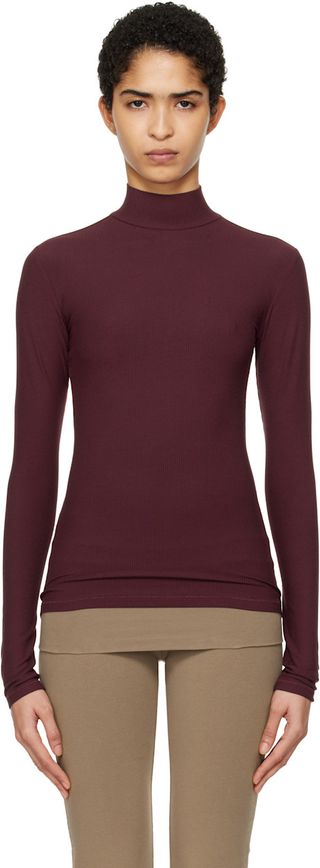 Burgundy Soft Lounge Mock Neck Long Sleeve Top