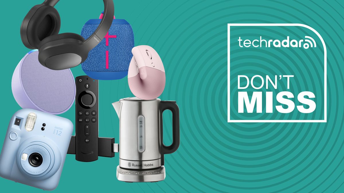 A selection of tech products on a green background with a TechRadar deals badge reading &quot;don&#039;t miss&quot;