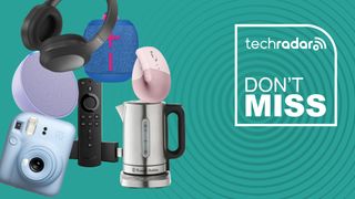 A selection of tech products on a green background with a TechRadar deals badge reading "don't miss"