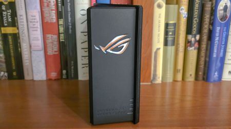 Asus ROG Strix GS-BE18000 gaming router on a table