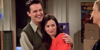 Chandler and Monica in "The One Where Everybody Finds Out" when they admit they love each other on Friends.