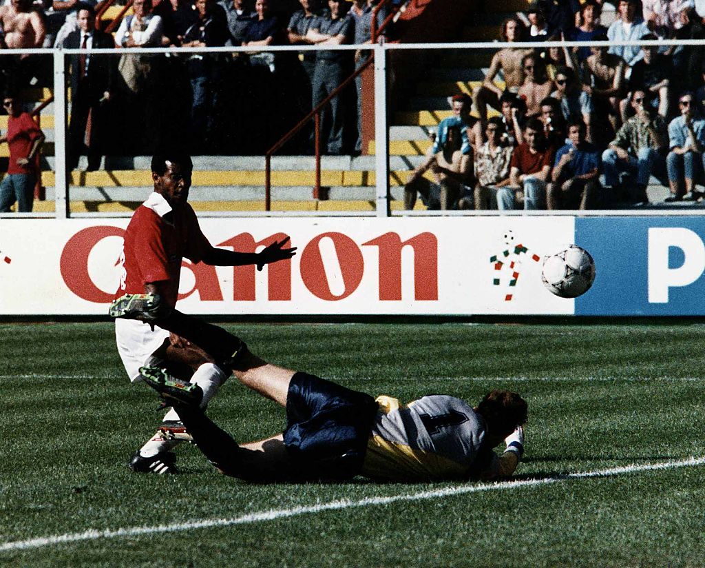 Scotland v Costa Rica World Cup Group First Round Group C match at the Stadio Luigi Ferraris in Genoa, Italy on 11th June 1990, won 1-0 by Costa Rica, Juan Arnoldo Cayasso scores the only goal of