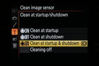 Nikon menu screens for sensor cleaning