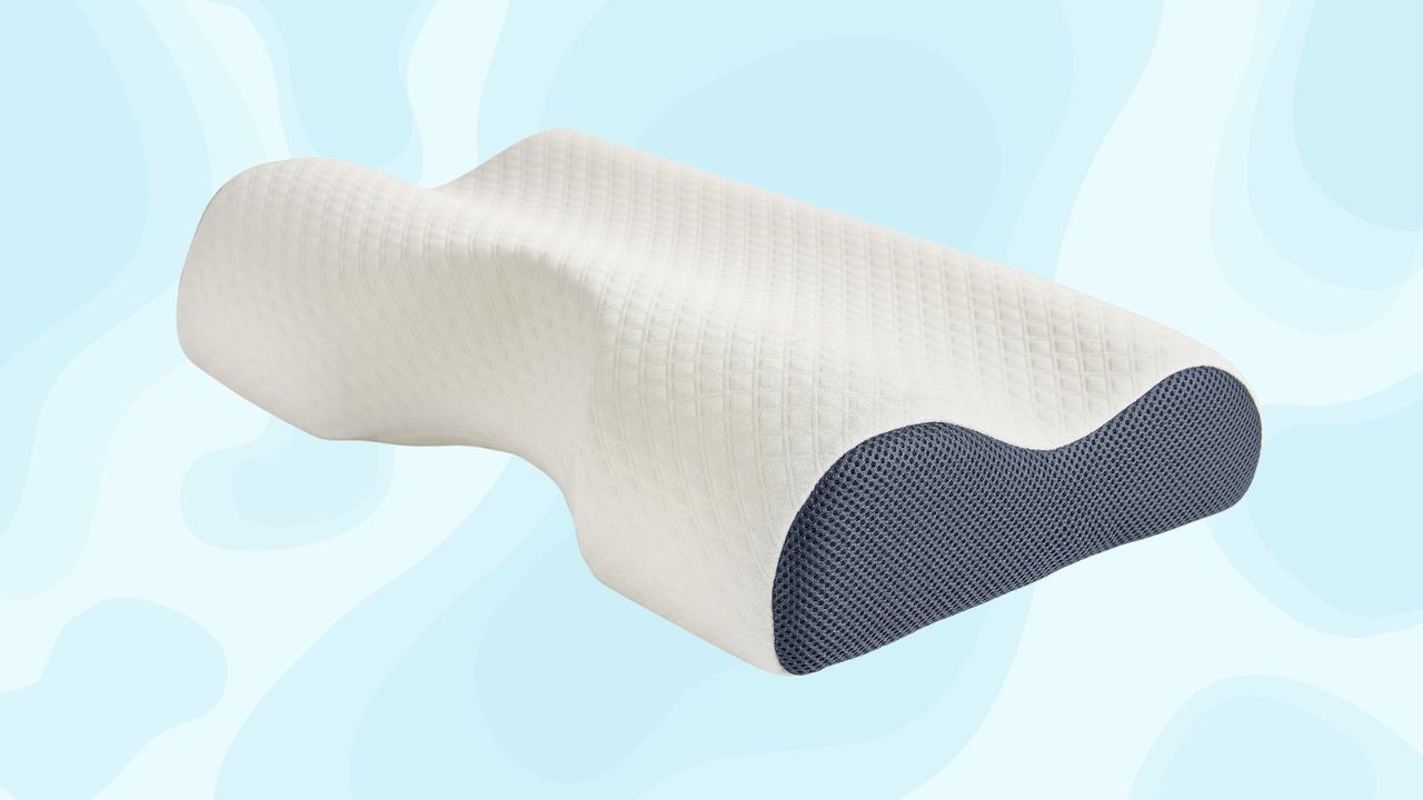 The Silentnight Sleep Therapy Contour Support Pillow on a pale blue background