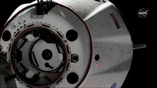 SpaceX's Crew Dragon spacecraft just moments after undocking from the International Space Station on 8 March 2019.