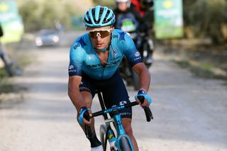 UBEDA SPAIN FEBRUARY 14 Alexey Lutsenko of Kazahkstan and Team Astana Qazaqstan competes in the breakaway through gravel road during the 1st Clsica Jan Paraso Interior 2022 a 1877km one day race from Baeza to Ubeda 727m ClsicaJan22 on February 14 2022 in Ubeda Spain Photo by Tim de WaeleGetty Images