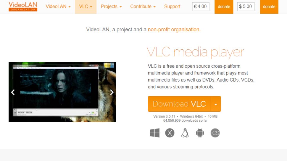 Website screenshot for VLC Media Player