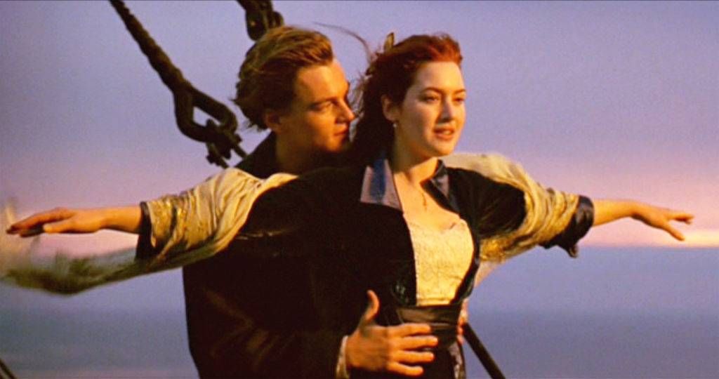 Leonardo DiCaprio as Jack and Kate Winslet as Rose in Titanic