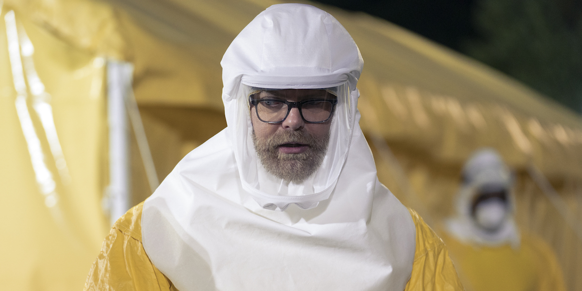 utopia rainn wilson in hazmat suit