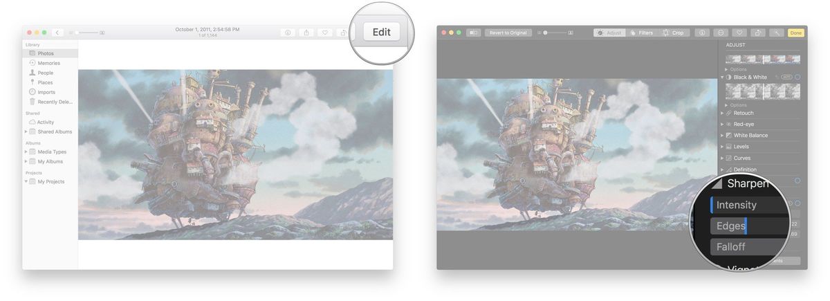 Click the arrow next to Sharpness, click and drag the sliders