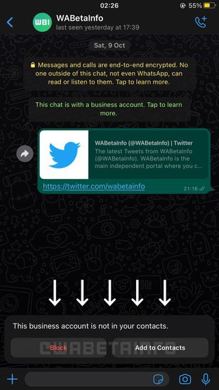 Wabetainfo Whatsapp Unknown Business Screenshot