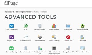 iPage hosting's control panel, showcasing the advanced tools available