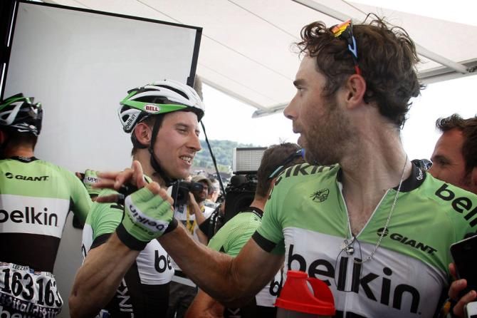 Belkin's Bauke Mollema and Laurens ten Dam are pleased after they infiltrated the select lead group and gained time on Chris Froome.