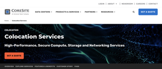 A website screenshot of CoreSite Colocation Services