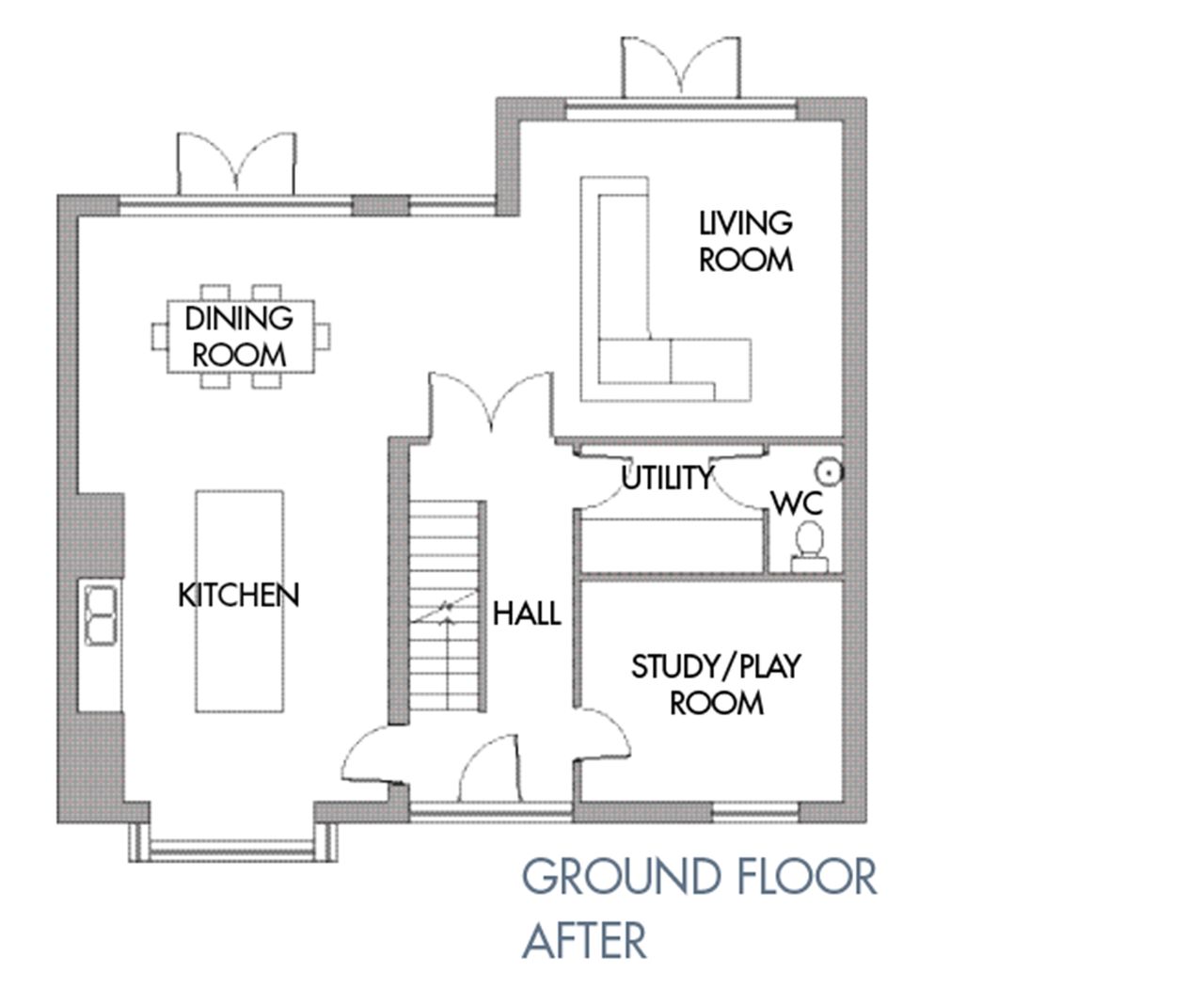 Ground floor plans after a renovation