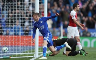 Jamie Vardy scored twice in the victory over Arsenal