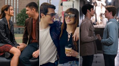 Nicholas Galitzine as Hayes Campbell and Anne Hathaway as Soléne, walking down a busy sidewalk as onlookers take pictures, in the rom-com 'The Idea of You'