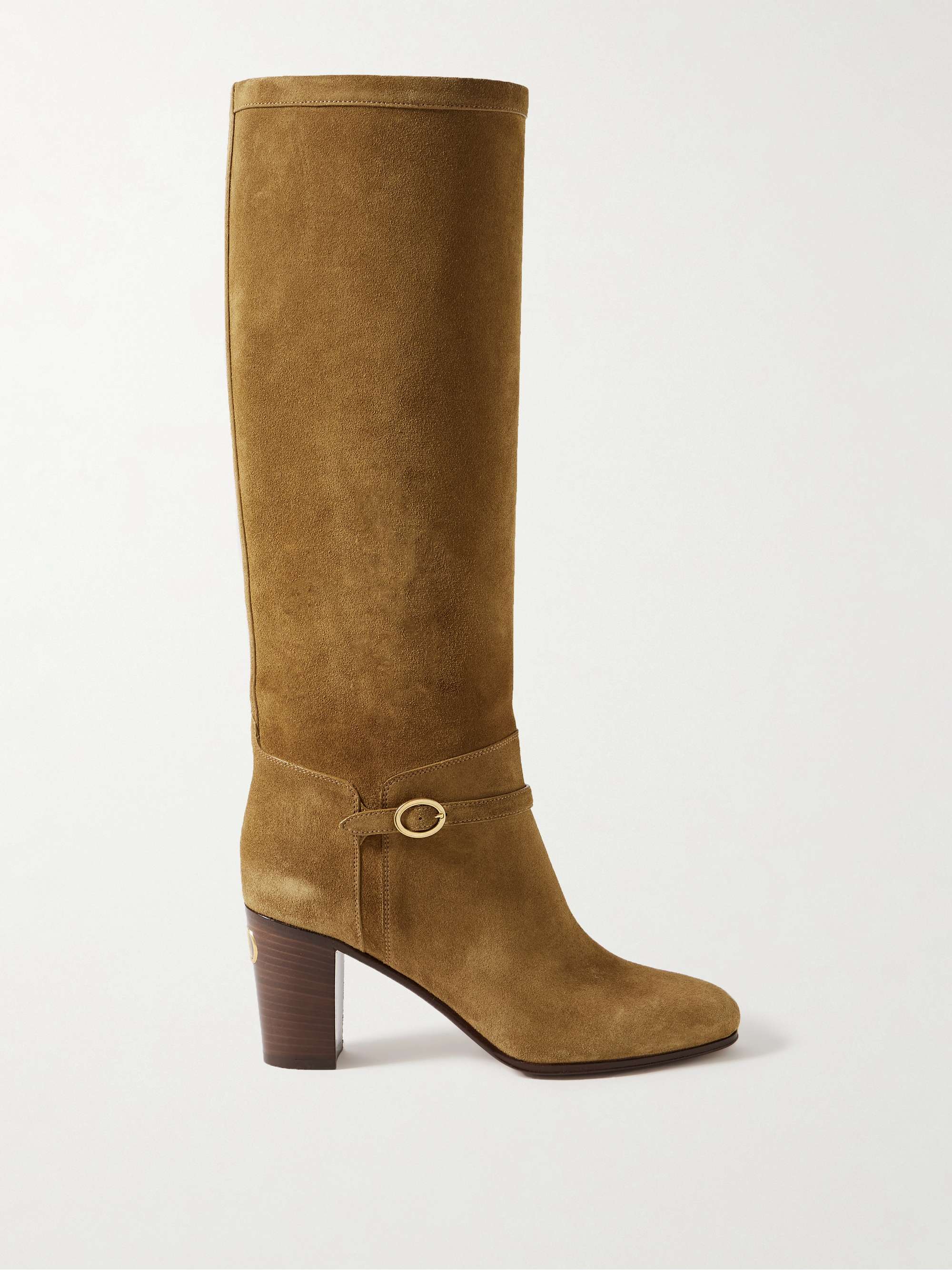 Pattie 75 Buckle-Embellished Suede Knee Boots