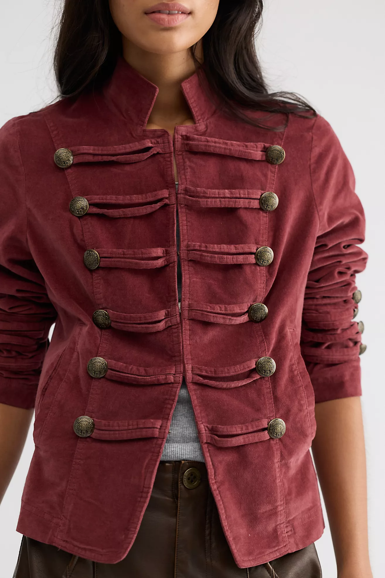 Fitted Velvet Military Jacket