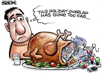 Editorial cartoon U.S. Thanksgiving Christmas Sale