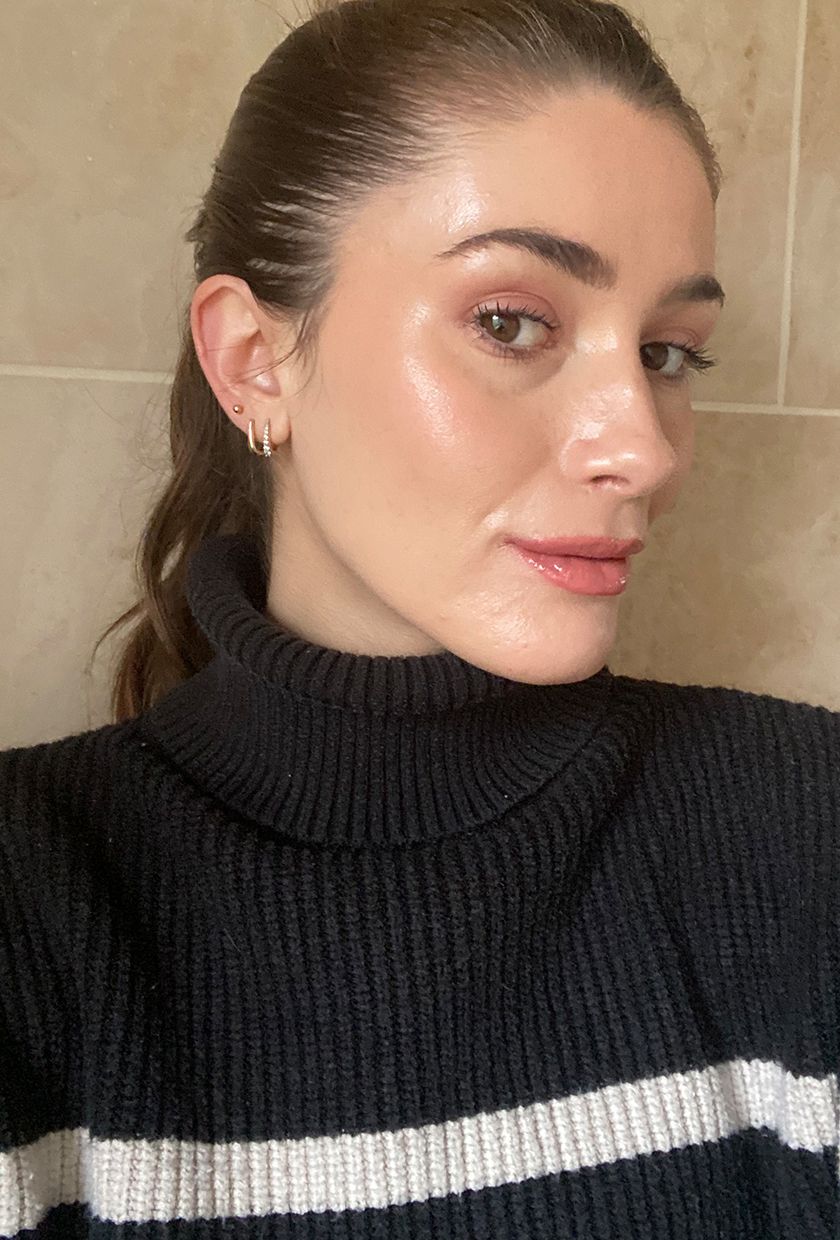 Beauty editor Eleanor Vousden wearing the E.l.f. Cosmetics Power Grip Primer