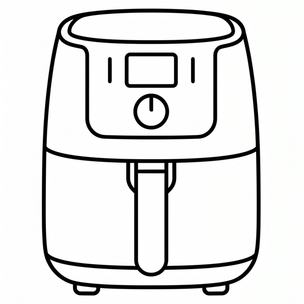 A black-and-white outline of a generic air fryer