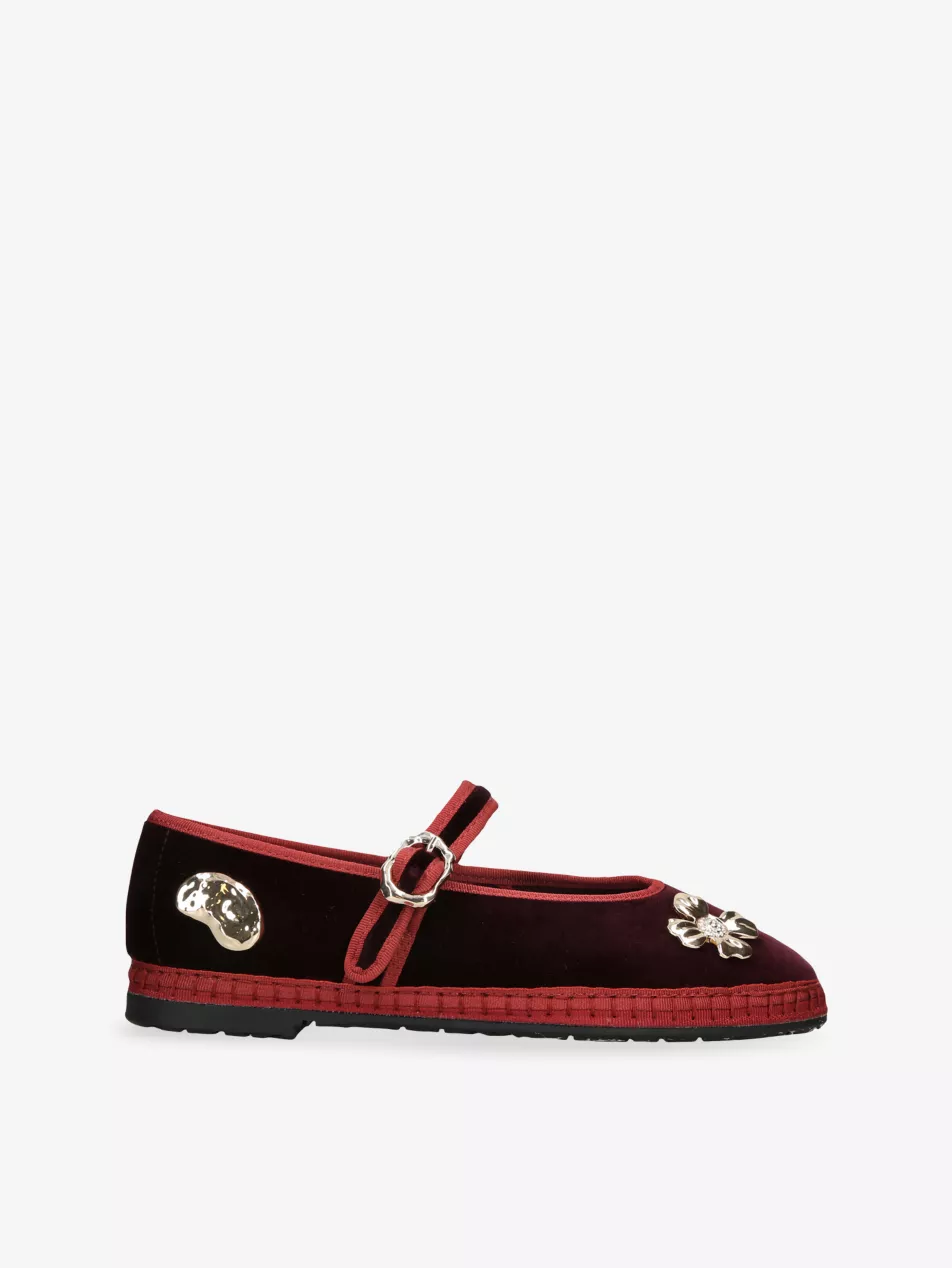 Mae Pierre Jewel Velvet Mary-Jane Flats - Eur 36 / 3 Uk Women