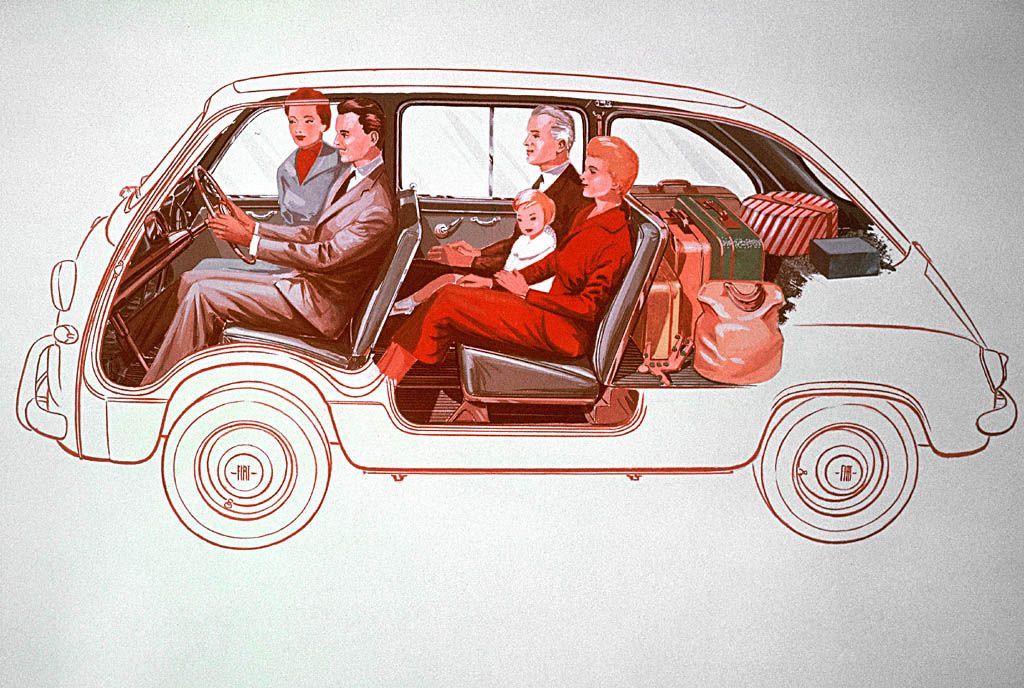 Archive imagery of the original 1957 Fiat 600 Multipla