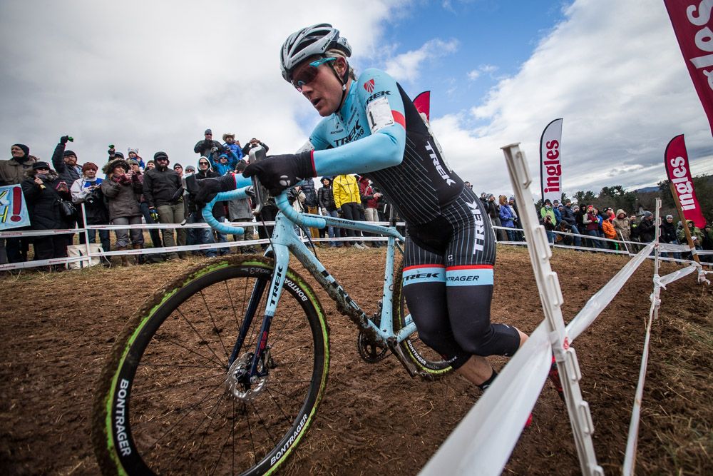 Katie Compton (Trek) makes it to the top of a run up
